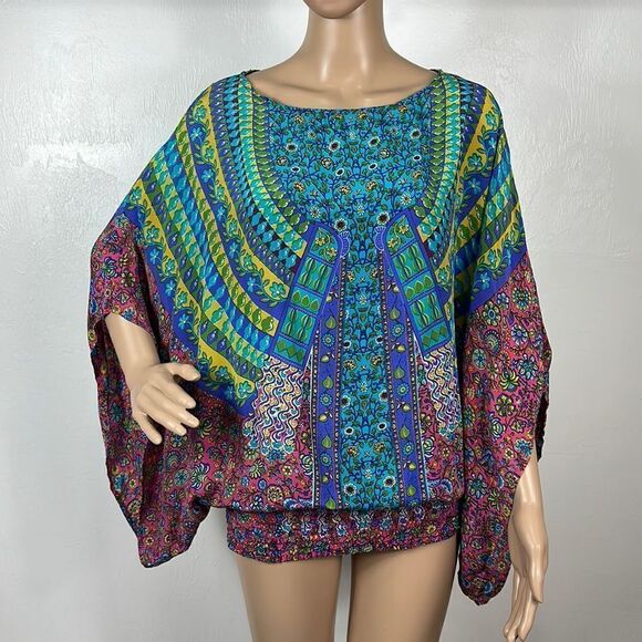 Tolani Silk Boho Colorful Kimono Sleeve Top Blouse Size S - Picture 1 of 8